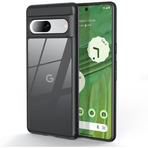 Coque Transparente Originale Pour Google Pixel 7, Coupe Fine Anti-Jaune Protection Militaire Cadre En Silicone Souple Résistant Aux Chocs Coque Arrière Rigide Transparente Pour Téléphone Portable Pixel 7 6,3"", Noir