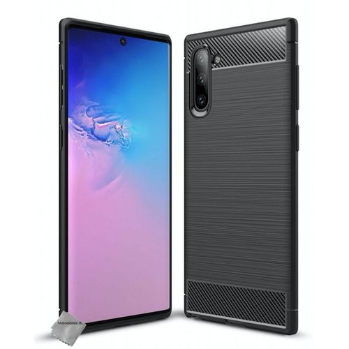 Housse Etui Coque Silicone Gel Carbone Pour Samsung Galaxy Note 10 + Film Ecran - Noir