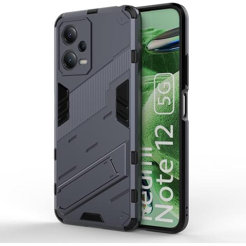 Coque Pour Xiaomi Redmi Note 12 5g / Poco X5 5g, Pc + Tpu De Qualité Militaire, Résistant Aux Chocs, Avec Fonction Support Vertical Et Horizontal, Coque Rigide Magnétique - Gris