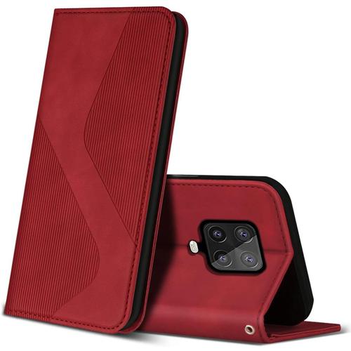 Coque Pour Xiaomi Redmi Note 9 Pro/Redmi Note 9s, Étui En Cuir Pu Avec Fentes Pour Cartes, Flip Wallet Case Housse De Protection Pour Xiaomi Redmi Note 9 Pro/Redmi Note 9s Rouge