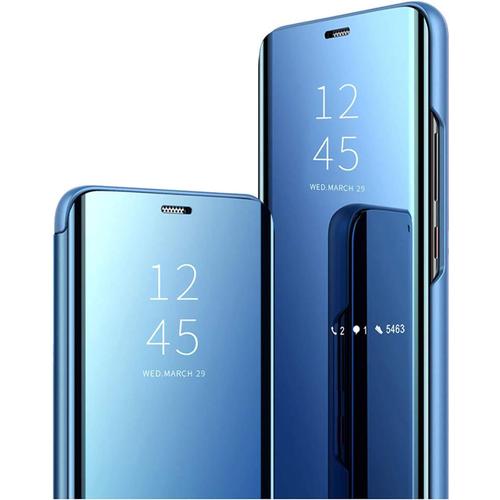 Coque Pour Xiaomi Redmi Note 12 Pro 5g, Miroir Smart View Étui De Protection Pc/Pu Cuir Premium Flip Case Cover, Stand Miroir Housse De Protection Avec Support Pliant. Bleu