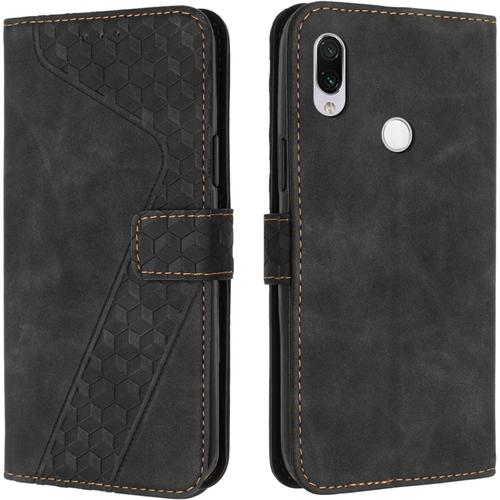 Coque Pour Xiaomi Redmi Note 7 / Redmi Note 7 Pro, Étui À Rabat En Cuir Pu Avec Fente Pour Carte, Flip Case Cover, Housse De Protection Antichoc Pour Redmi Note 7 / Note 7 Pro Noir