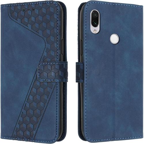 Coque Pour Xiaomi Redmi Note 7 / Redmi Note 7 Pro, Étui À Rabat En Cuir Pu Avec Fente Pour Carte, Flip Case Cover, Housse De Protection Antichoc Pour Redmi Note 7 / Note 7 Pro Bleu