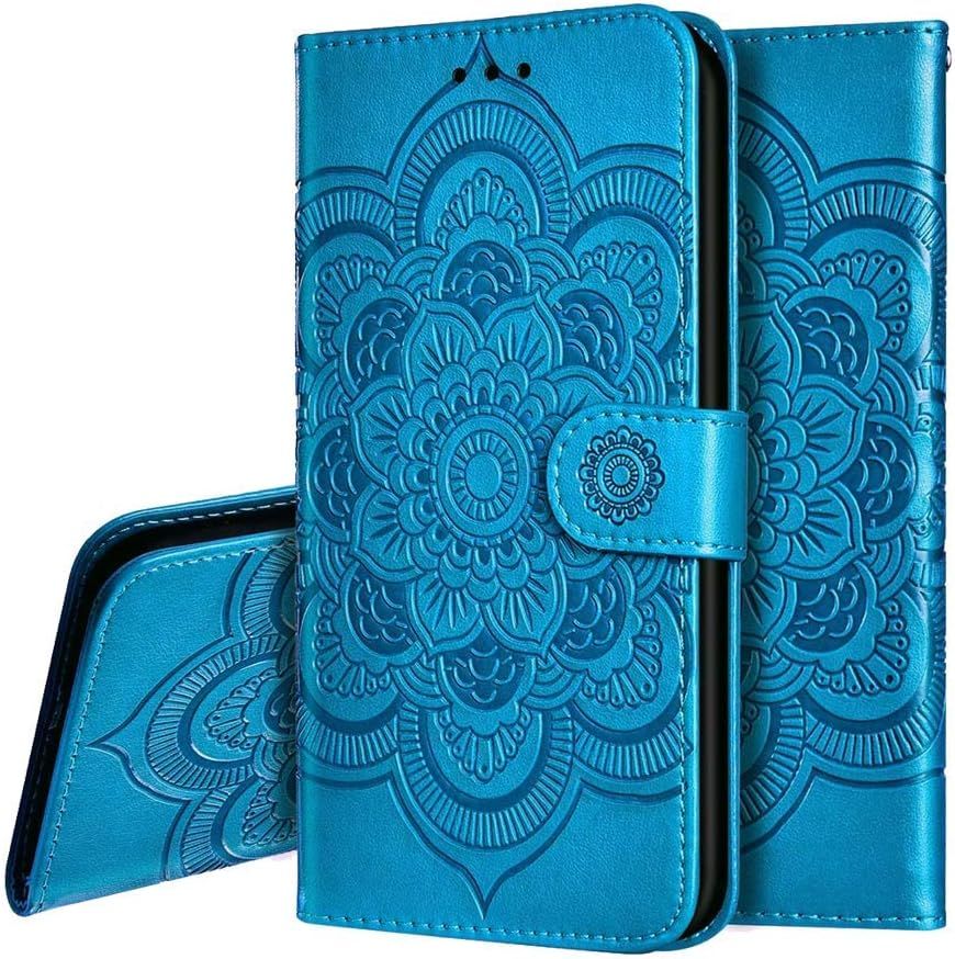 Coque Samsung J2 Pro 2018 Mandala Embossé Cuir Premium Flip Portefeuille Emplacements Pour Cartes Support Magnétique Étui De Protection Pour Samsung Galaxy J2 Pro 2018 Mandala Bleu Ld