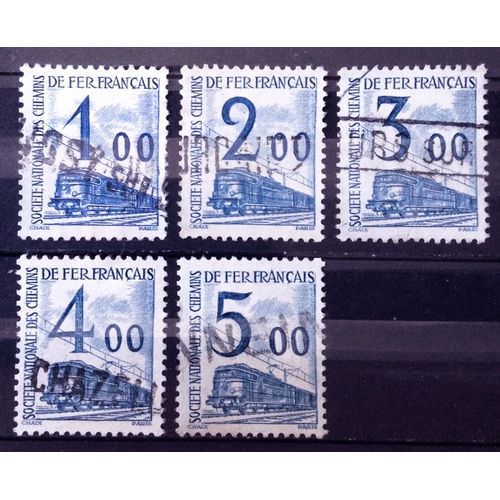 Colis Postaux - Petits Colis - 1,00 Bleu (N° 41) + 2,00 Bleu (N° 42) + 3,00 Bleu (N° 43) + 4,00 Bleu (N° 44) + 5,00 Bleu (N° 45) Obl - Cote 10,50 - France Année 1960 - N25819