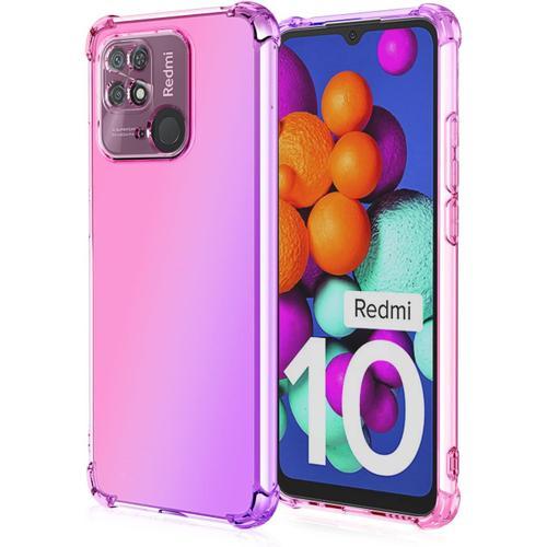 Coque Xiaomi Redmi 10c, Dégradé De Couleur Tpu Coins Renforcés Transparent Antichoc Souple Silicone Bumper Case Rose/Violet