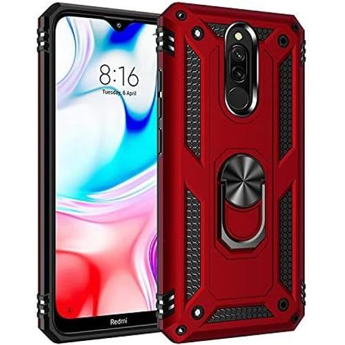 Coque Xiaomi Redmi 8a/Redmi 8, Coque De Protection Pour Xiaomi Redmi 8a/Redmi 8 + Film De Protection D'écran, Anneau Rotatif À 360 Degrés Avec Support De Téléphone Magnétique, Étui De Voiture, Rouge