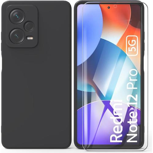 Coque Xiaomi Redmi Note 12 Pro 5g / Poco X5 Pro + Film De Protection, Coque De Protection En Silicone Liquide Tpu Case Cover Housse De Protection Pour Xiaomi Redmi Note 12 Pro 5g / Poco X5 Pro - Noir