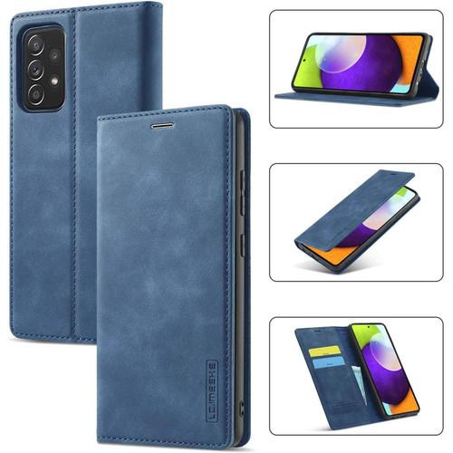 Étui En Cuir Vintage Pour Samsung Galaxy A53 5g, Fermeture Magnétique, Étui À Rabat En Cuir Pu De Qualité Supérieure Avec Fentes Pour Cartes, Fonction Portefeuille, Fonction Support, Résistant Aux Chocs, Étui En Cuir Rétro Tpu Souple - Bleu Foncé