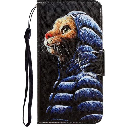 Étui Portefeuille Pour Samsung Galaxy S10e En Cuir Pu, Fermeture Magnétique Avec Fentes Pour Cartes, Résistant Aux Chocs, Motif Chat