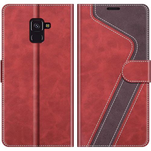 Étui De Protection Pour Samsung Galaxy A8 2018, Étui À Rabat En Cuir Pour Samsung Galaxy A8 2018, Étui De Protection Pour Samsung Galaxy A8 2018, Rouge À La Mode