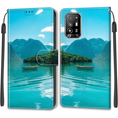 Étui Portefeuille Pour Oppo A95 5g, Pour Oppo A94 5g, Étui En Cuir Pu De Qualité Supérieure Avec Emplacements Pour Cartes, Magnétique, Résistant Aux Chocs, Anti-Rayures, Coque De Protection Pour Oppo F19 Pro+ 5g/A94 5g/A95 5g, Bateau Dans Le Lac