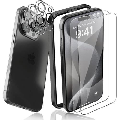 Film De Protection Pour Iphone 15 Pro Max Armor Protection Glass 2 Pièces + Iphone 15 Pro Max Camera Protection Armor Film 2 Pièces. Aide Au Positionnement/Résistant Aux Rayures 9h. Protecteur D'écran Pour Iphone 15 Pro Max