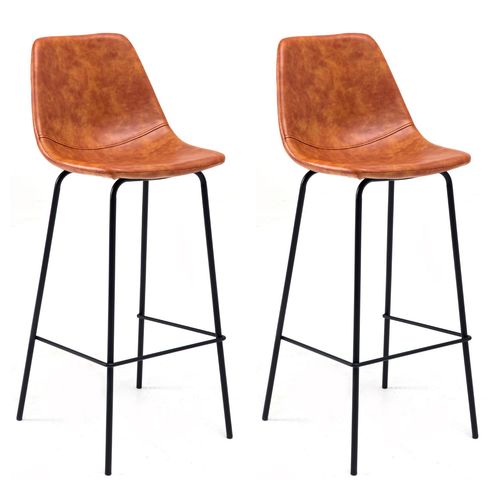 Lot De 2 Tabourets De Bar Vintage Lucien Cognac - Hauteur D'assise 75cm