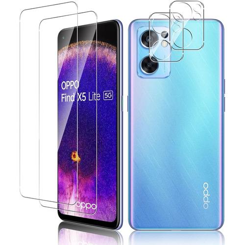 Film De Protection D'écran Pour Oppo Find X5 Lite 5g Avec 2 Films En Verre Trempé + 2 Protections D'appareil Photo, Verre De Protection Hd Transparent 9h, Film Anti-Rayures, Film En Verre Trempé, Film De Protection D'écran Sans Bulles