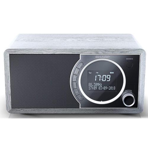 Sharp DR-450GR Radio Portable numérique Portable avec Dab/Dab+/FM, Bluetooth 4.2 en Bois Gris