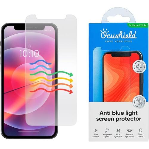 Film De Protection Ocushield Anti Lumière Bleue Compatible Avec Iphone 12 - 12 Pro 6.1\U201d - Protection Des Yeux Avec Filtre Lumière Bleue - Produit Médical Reconnu - Film En Verre Trempé Avec Protection Anti-Éblouissement