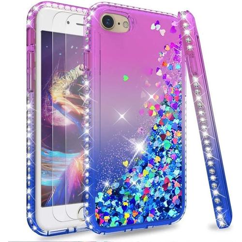 Für Iphone Se 2020 Hülle,Iphone Se 3 2022/Iphone 7/8 Glitzer Handyhülle Mit Panzerfolie Schutzfolie 2 Stück,Diamond Panzerhülle Schutzhülle Für Case Iphone 7 Cover Iphone 8 Handy Hüllen Lila Blau