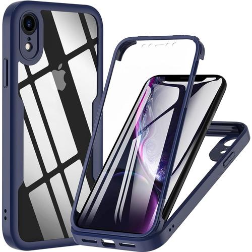 Für Iphone Xr Hülle, Handyhülle Iphone Xr Mit Eingebautem Displayschutz 360° Rundumschutz Tpu Robust Bumper Case Stoßfest Handyhülle Schutzhülle Für Iphone Xr 6,1 Zoll -Blau