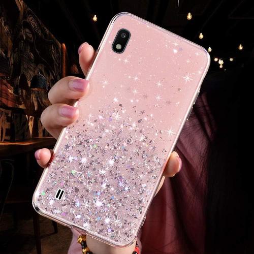 Glitter Tpu Ultra Mince Antichoc Souple Silicone Transparent Ciel Étoilé Rose Coque Pour Samsung Galaxy A10