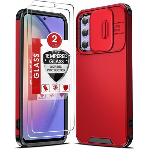 Handyhülle Für Samsung Galaxy A54 5g Hülle Mit Slider Kameraschutz & 2* Schutzfolie, Handy Fallschutz Stoßfest Handyhülle Outdoor Anti-Scratch, Samsung A 54 5g Case Premium Hybrid Pc + Tpu - Rot