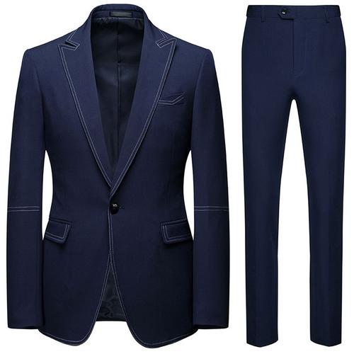 (Veste+Pantalon) Costume Homme 2 Pièces De Marque Luxe 1 Bouton Vêtement Masculin Robe De Monsieur Costume Homme Décontracté