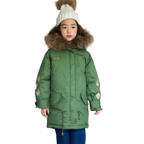 Parka Fille De Marque Plus De Velours Épaississant Vert Coton À Capuche Manteau Fille Décontracté Couleur Unie Doudoune Mixte