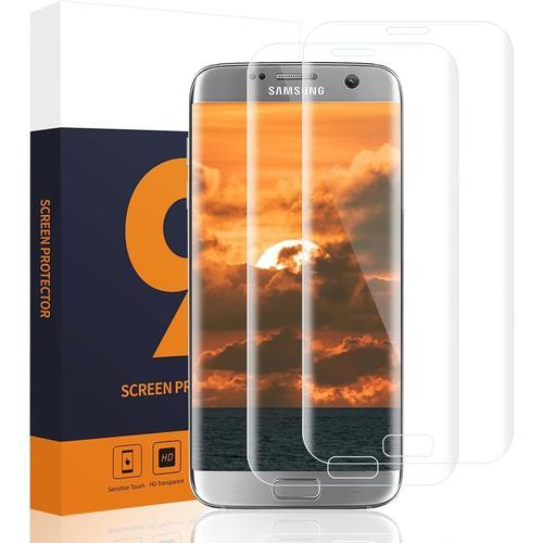 Lot De 2 Films De Protection D'écran En Verre Trempé Pour Samsung Galaxy S7 Edge, Dureté 9h, Sans Bulles, Anti-Rayures, 3d Full Cover Transparent, S7 Edge Ultra Clear.