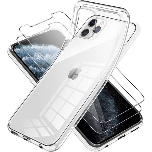 Lot De 2 Coques Transparentes Pour Iphone 11 Pro Max Avec Film De Protection, Ultra Fine, Transparente, En Silicone Et Film De Protection D'écran, Fine, Souple, Résistante Aux Chocs, Pour Iphone 11 Pro Max 6,5 Pouces