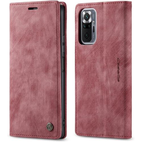 Hülle Kompatibel Mit Xiaomi Redmi Note 10 Pro/10 Pro Max, Retro Luxus Leder Brieftasche Stoßfeste Schutzhülle Mit Kartenfächer, Flip Handyhülle Für Xiaomi Redmi Note 10 Pro/10 Pro Max Wein Rot