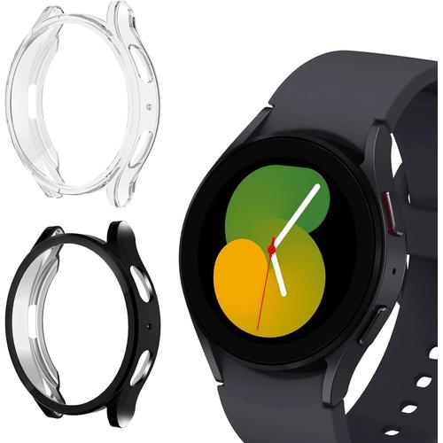 Lot De 2 Coque Avec Film De Protection Compatible Avec Samsung Galaxy Watch 5 40 Mm, Anti-Rayures, Coque De Protection Complète, Coque De Protection En Tpu Flexible Pour Galaxy Watch 5 40 Mm ? Transparent Et Noir