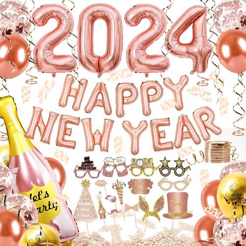 Noir/Doré Noir/Doré Noir/Doré Decoration Nouvel an 2024 Rose Gold, Ballon Happy New Year, 80cm Ballons 2024 XXL Ballon Nouvel an 2024, Nouvel an