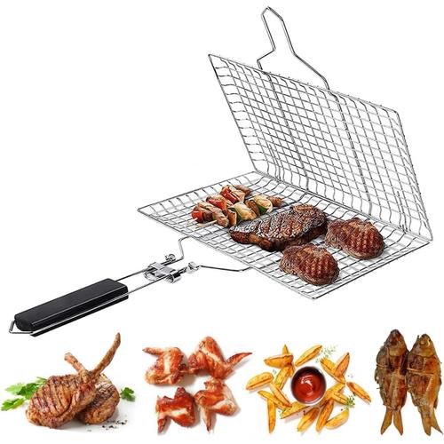 Barbecue Grill Barbecue Rack Outdoor Grill Basket, Portable Stainless Steel Barbecue Basket, Foldable Barbecue Basket with Removable Handle for Steak Grilled Fish 32 * 21.5 cm One Piece