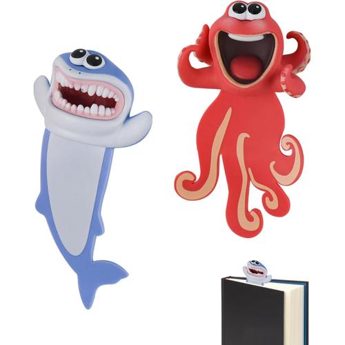 Requin Et Poulpe Requin Et Poulpe 2 Marque Page Enfant, Animaux Mignons Bookmarks, Marque Page En 3d, Bookmarks De Dessins Animés Pour Enfants,