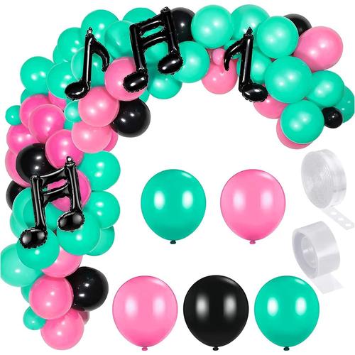 Ballons Arch Kit Thème Musique, Tik Tok Ballon Décoration, Rose Rouge Turquoise Bleu Noir Confettis Ballon Pour Notes Musicales