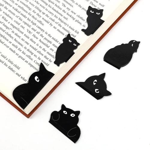 6pcs Marque Page Magnetique Curious Cat Couleur Noir,Marque Page Original,Halloween Et De Noël Cadeau Pour Enfants,Marque Page