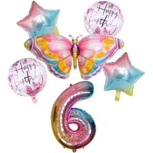 6 : Six 6 : Six 6 : Six Anniversaire Papillon Fille 6 Ans Kit - Decoration Anniversaire Papillon, Ballon Papillon Chiffre 6 Rose Arcen-ciel, Happy