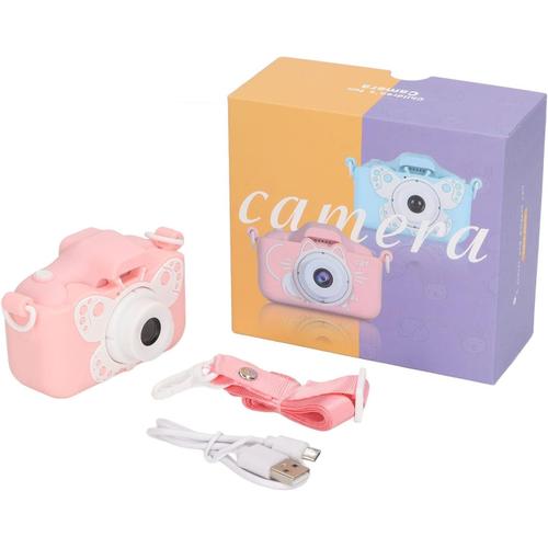 Appareil Photo pour Enfants 20 MP Rose Style Dessin Animé Vidéo Opération Facile avec Sangle Appareil Photo Numérique Extérieur pour