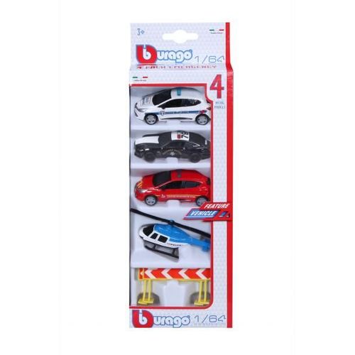 Véhicules Miniatures Die Cast 1/64 Emergency - Pack De 4 Véhicules D'intervention + Accessoires