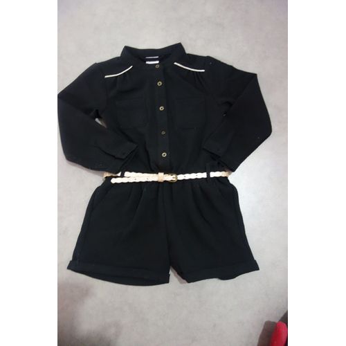 Combishort Tissu Fluide Noire + Ceinture Dorée Tape À L'oeil - 4 Ans