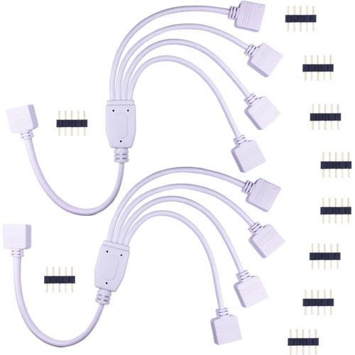 2pcs Câble Diviseur 1 À 4 Bande Led Rgbw Câble Séparateur Ruban Led Répartiteur Dc À 4 Voies 1 To 4 Led Splitter Cable 5 Broches Rallonge Pour Smd 5050 Rgbw Led Strip -30cm, Blanc