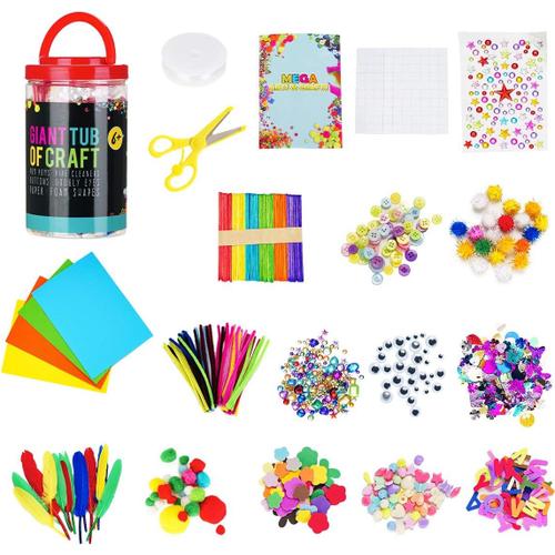 Kit fournitures d'artisanat créatif bricolage pour enfants, y compris des bâtons d'artisanat, de la confiture de papier, des paillettes, des perles colorées, une plume, une décoration d'étoile