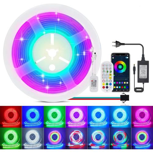 24v Led Bande Cob Rgb Ws2811 576 Leds/M, Multicolore 10mm Ruban Led Avec Alimentation Et 24 Keys Bluetooth Télécommande, Lumineuse Cob Dimmable Led Strip Pour Chambre, Décoration De La Maison.