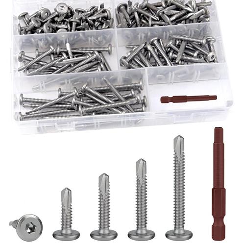 Vis Autoforeuse Inox 160 Pcs Vis à Tôle Autoperceuse Vis Autotaraudeuse 410 Inox à Tête Hexagone Intérieur M5,5 x 50 mm / 38 mm / 32 mm / 25 mm / 19 mm