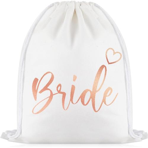 37 x 46 cm Sac à Dos à Cordon Bride Sac à Dos de Mariée en Rose Bronzé Sac de Gym en Toile Cadeaux de Douche Nuptiale pour Fête de Bachelorette Mariage Fiançailles Lune de Miel Faveurs