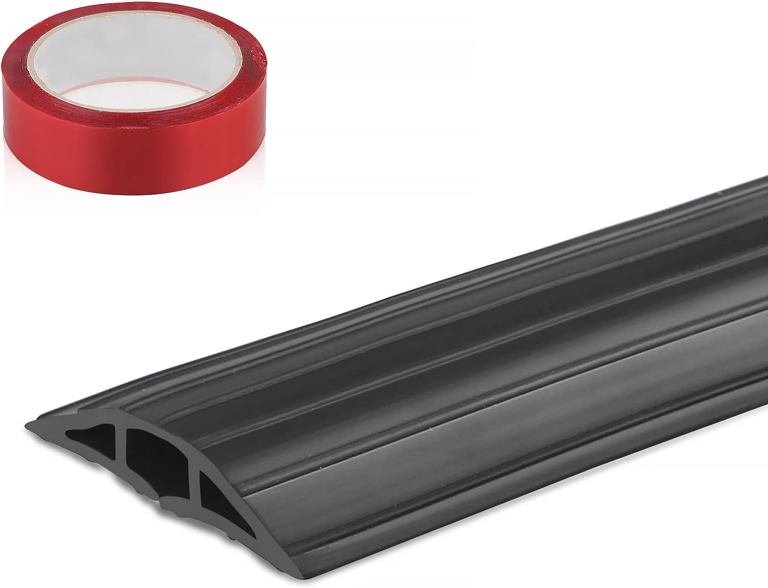 Passe Câble Sol 2M, Passage Plancher Souple Noir, 3 Passages pour Câbles et Fils, Protecteur Couvre-Câble de Sol 200 cm x 6,4 cm, avec Une Bande Adhésive Double Face de 500 * 3 cm