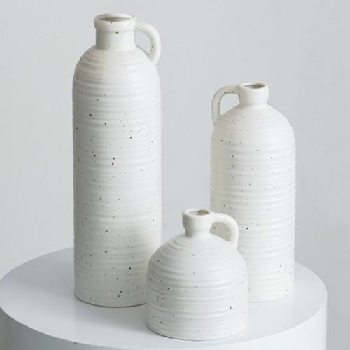 Blanc Blanc Lot de 3 Petits Vases en Ceramique Blanc, Vases Strie Decoratif pour Fleurs Séchées Pampas, Vase Cotele de Table pour