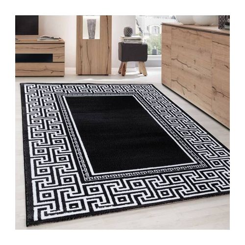 Tapis Design Moderne Géométrique Bordure Versace Optique En Noir Et Blanc