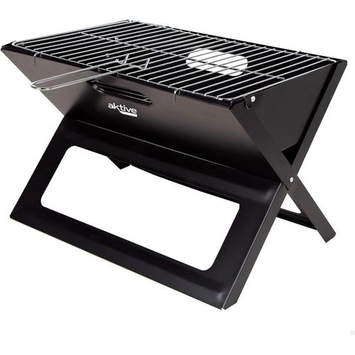 Noire Noire Noire 63033 - Barbecue portable et pliable au charbon en acier noir et rectangulaire, avec poignée de transport, dimensions 45