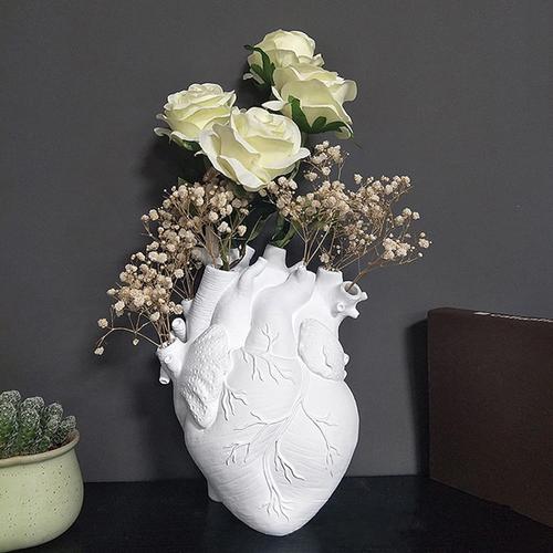 Blanc Blanc Vase Coeur Anatomique, Résine Pot de Fleur Sculpture Moderne Bureau Maison Chambre Ornements de Bureau Blanc